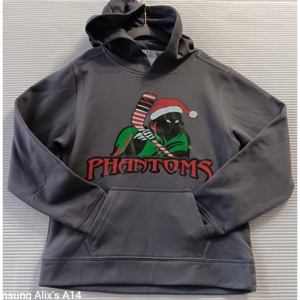 Port & Company Christmas Phantoms Graphic Hoodie Sweatshirt Boys Gray Size Small